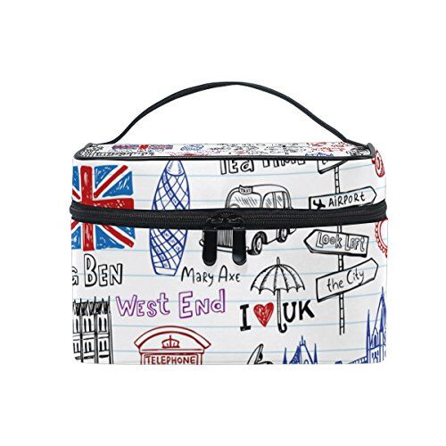 COOSUN London Doodles in tela, viaggio trousse da borsa maniglia superiore singolo strato multifunzione organizer per cosmetici di trucco per donne