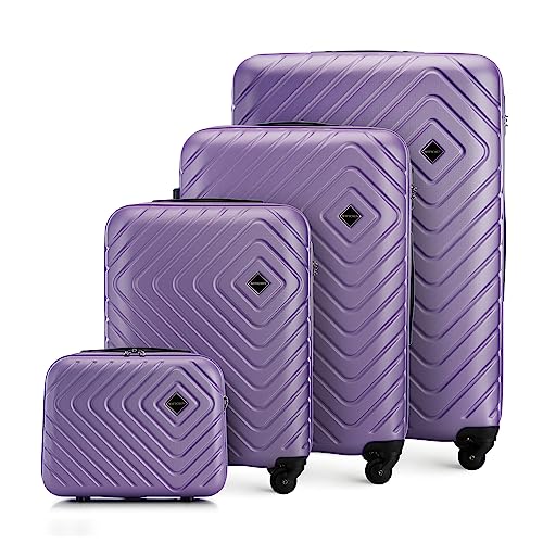 WITTCHEN Cube line Set di 4 valigie in ABS con Goffratura Geometrica 4 Ruote Manico telescopico Serratura a combinazione Taglia (S+M+L+Custodia cosmetica) Viola