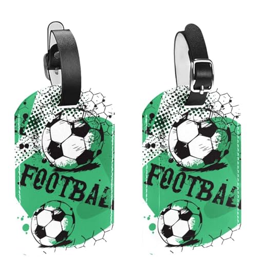 MUOOUM Set di 2 etichette astratte per valigie in pelle, motivo palla da calcio, colore: nero e verde