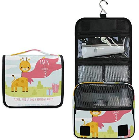 Vnurnrn Graffe Rosa Giallo Appeso Pieghevole da Toilette Borsa da viaggio Trousse da Toilette Beauty Case per da Donna Ragazza