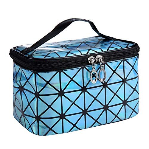 WZNB Borsa cosmetica multifunzionale da viaggio in pelle da donna Trucco Necessario Organizzatore Cerniera Astuccio per trucco Custodia Kit da toilette Borse 19 * 12 * 13 CM Skyblue