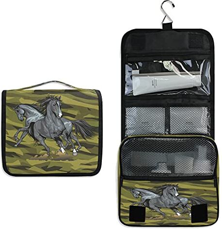 BEUSS Cavallo Verde Appeso Pieghevole da Toilette Borsa da viaggio Trousse da Toilette Beauty Case per da Donna Ragazza