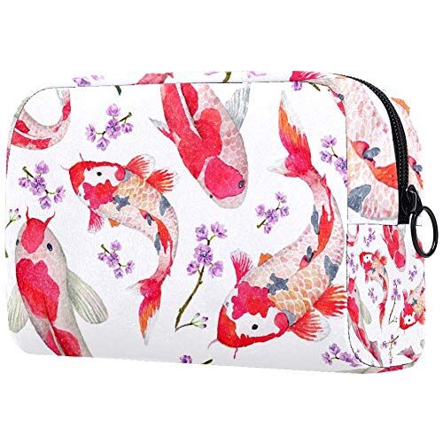 Shiiny Red Carps with Flower Cosmetic Bag for Women Adorable Roomy Trousse da viaggio per articoli da toeletta accessori organizer regalo