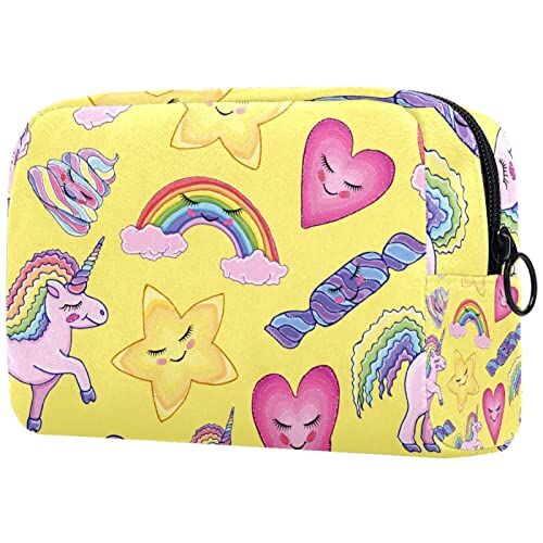 SORANO Borsa cosmetica Borsa da viaggio Timido Unicorno Arcobaleno Stelle Cuore Candy Giallo