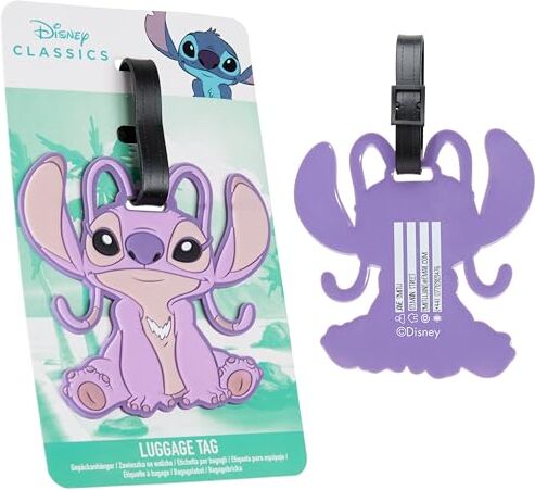 Disney Etichetta da Valigia Divertente, Etichette per Bagagli Portanome, Luggage Tag, Targhetta Valigia Aereo Stitch (Viola Angel)