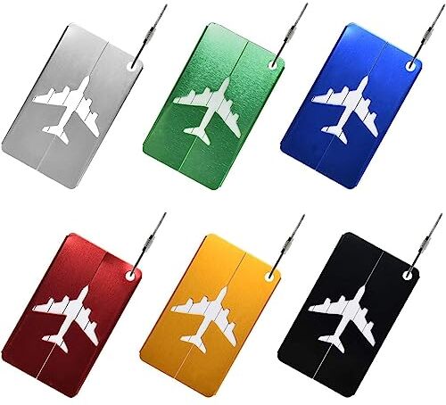 JRYXDS 6 Pezzi Etichetta Targhetta Valigia Alluminio Con Anelli In Acciaio Bagaglio Set Per Borse E Bagagli Luggage Tag Identificativa (6 Colori)