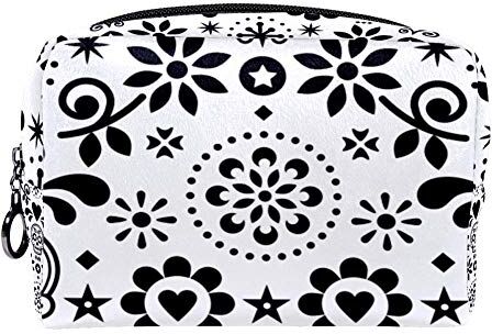 Shiiny Trousse per cosmetici da donna, con motivo Calavera e fiori, colore: bianco e nero