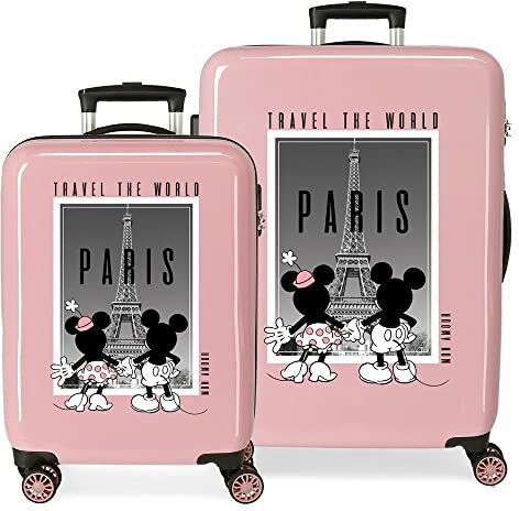 Disney Topolino e Minnie Travel the World Paris Nude Set valigie 55/68 cm ABS rigido Chiusura laterale a combinazione 104L 6 kg 4 Doppie ruote bagaglio a mano