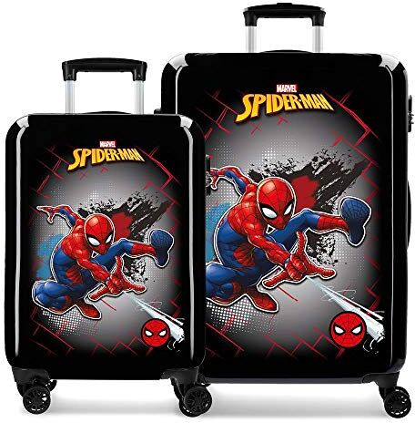 Marvel Spiderman Red Set valigie Nero 55/68 cms Rigida ABS Chiusura a combinazione numerica 104L 4 doppie ruote Bagaglio a mano