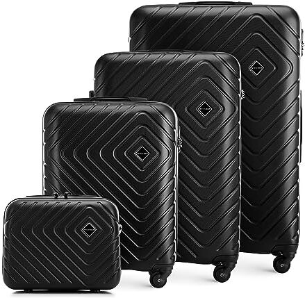 WITTCHEN Cube line Set di 4 valigie in ABS con Goffratura Geometrica 4 Ruote Manico telescopico Serratura a combinazione Taglia (S+M+L+Custodia cosmetica) Nero