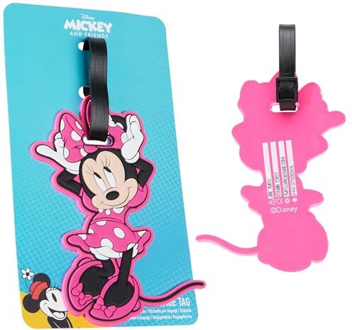 Disney Etichetta da Valigia Divertente, Etichette per Bagagli Portanome, Luggage Tag, Targhetta Valigia Aereo Stitch (Rosa Minnie)