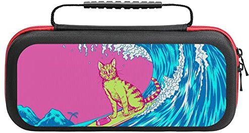 Generic0404 Surf Suring Cat Fashion Custodia protettiva da viaggio con custodia rigida per interruttore, con 20 cartucce di gioco