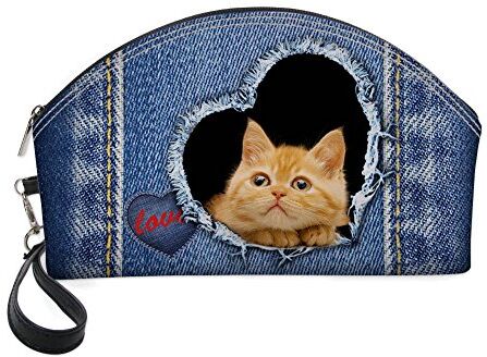 Showudesigns denim Animal makeup bag custodia organizer porta cosmetici donna blu cat 5 Taglia unica