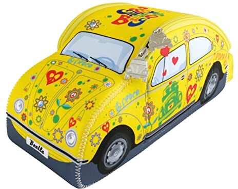 Brisa VW Collection Volkswagen Beauty-case da viaggio in Neoprene, porta oggetti con manico, Maggiolino Beetle design (Flower Power/Giallo/Grande)