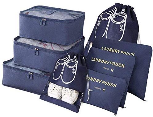 Vicloon Organizer Valigie, 8Pcs Sistema di Cubo di Viaggio, Separatori Buste Viaggio Travel Organizer, Abbigliamento Intimo Calzature Organizzatori Sacchi Valigia di Stoccaggio Set