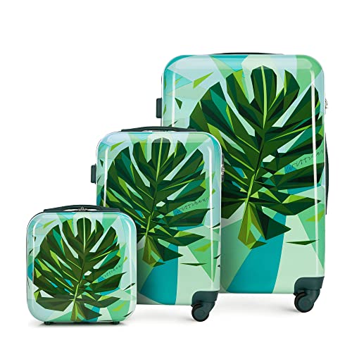 WITTCHEN Young Collezione Set di 3 valigie (S+M+Valigia cosmetica) ABS con rivestimento in Policarbonato Serratura a combinazione Manico Telescopico Verde-blu