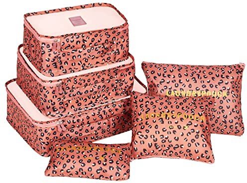 Coolzon Organizer Valigie Packing Cube,  Organizer Viaggio Sacchetti per Valigia Travel Organizer Cubi Organizzatori, Set di 6, Rosa Leopard