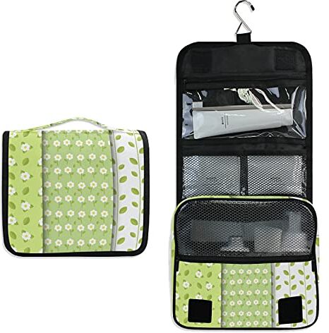 BEUSS Fiore Verde Appeso Pieghevole da Toilette Borsa da viaggio Trousse da Toilette Beauty Case per da Donna Ragazza