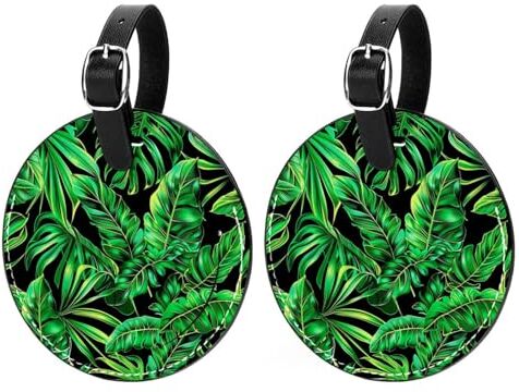 KQNZT Etichette per bagagli, confezione da 2 etichette per bagagli in pelle PU, etichette per bagagli, etichette da viaggio, etichette uniche per bagagli, foglie tropicali Monstera verde