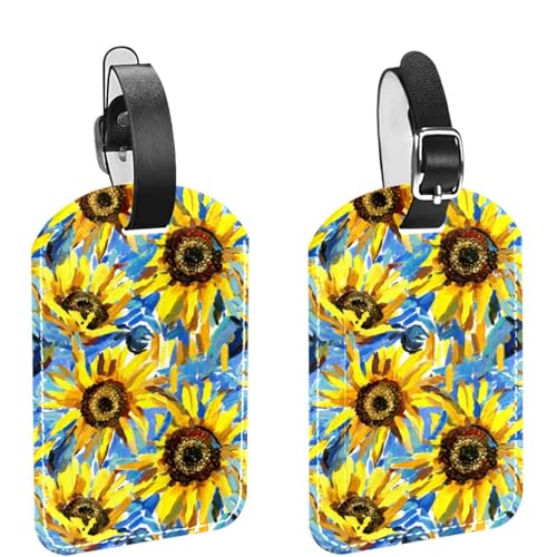 MUOOUM Summer Field Sunflowers Watercolor Pattern Travel Bagagli Tag Pelle Valigia Etichette Set di 2
