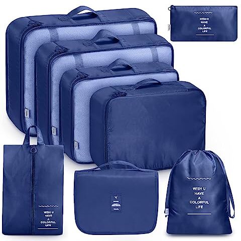 MURISE 8 Pezzi Packing Cubes, Organizer Valigia, Organizzatore per Valigia per Vacanze e Viaggi, Organizer Valigie Set, Viaggio Accessori Utili blu scuro