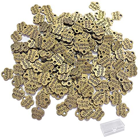 Borsgye 200PCS Lega Fatto a Mano Etichette in Metallo Segni Etichette Bottone Tibetane Ciondoli Risultati per Creazione di Gioielli per Fai da Te Borsa Borsa Cucito Fiore Bronzo