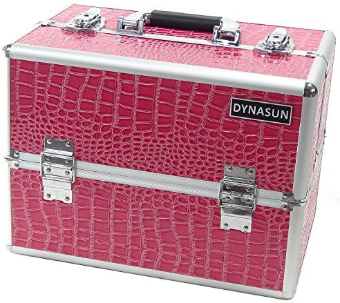 DynaSun Beauty Case Make Up  BS35 XXL Rosa/Argento con Disegno di Pelle di Coccodrillo Valigia Cofanetto Porta Gioie Smalti