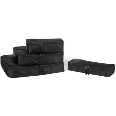 Amazon Essentials , Set di 4 Packing Cube, Accessori da Viaggio, Organizer per Bagagli con Doppia Cerniera, Parte Superiore in Rete, 100% Poliestere, S/M/L/Slim, Nero (in Precedenza Basics) Amazon Essentials , Set di 4 Packing Cube, Accessori da Viaggio, Organizer per Bagagli con Doppia Cerniera, Parte Superiore in Rete, 100% Poliestere, S/M/L/Slim, Nero (in Precedenza Basics)