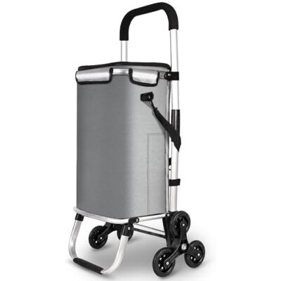 VOUNOT ® Carrello Spesa Pieghevole in Alluminio, Carrello Portaspesa 6 Ruote con Borsa Termico, 58L Grigio VOUNOT ® Carrello Spesa Pieghevole in Alluminio, Carrello Portaspesa 6 Ruote con Borsa Termico, 58L Grigio