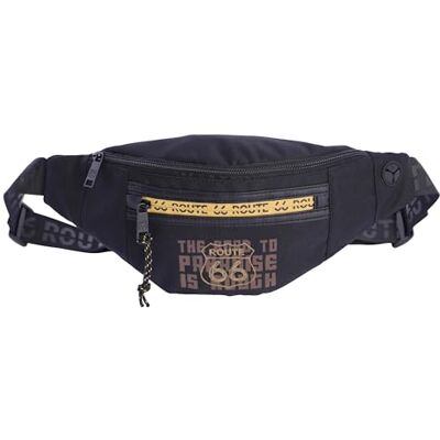Route 66 Marsupio uomo nero per ogni occasione con 3 scomparti e tasca interna con cerniera, uscita cavo per cuffie Route 66 Marsupio uomo nero per ogni occasione con 3 scomparti e tasca interna con cerniera, uscita cavo per cuffie