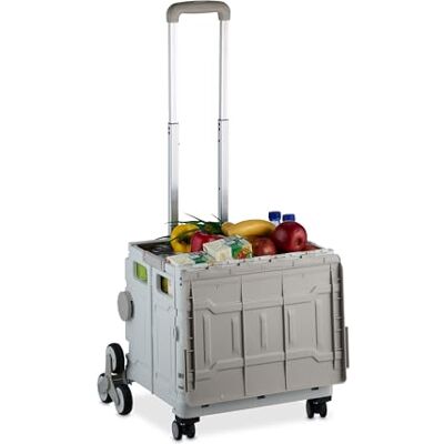 Relaxdays Carrello per Spesa Pieghevole, 50 kg Carico, Manico Telescopico, Carrellino Trolley Portaspesa, Bianco Grigio Relaxdays Carrello per Spesa Pieghevole, 50 kg Carico, Manico Telescopico, Carrellino Trolley Portaspesa, Bianco Grigio