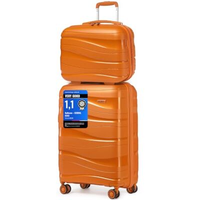 KONO Set di 2 Valigie Rigida 35,5/56cm Trolley e Borsa da Toilette Polipropilene Piccolo con TSA Lucchetto (Arancione) KONO Set di 2 Valigie Rigida 35,5/56cm Trolley e Borsa da Toilette Polipropilene Piccolo con TSA Lucchetto (Arancione)