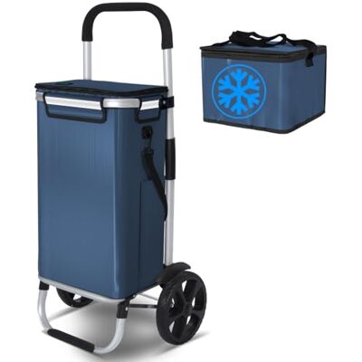 VOUNOT ® Carrello della Spesa Pieghevole in Alluminio, Carrello Portaspesa con Borsa e Sacca Termica, Ruote Silenziose e Parafanghi, 58L, Blu VOUNOT ® Carrello della Spesa Pieghevole in Alluminio, Carrello Portaspesa con Borsa e Sacca Termica, Ruote Silenziose e Parafanghi, 58L, Blu