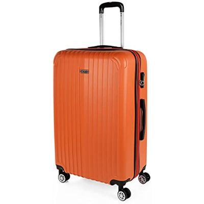 ITACA Valigia Grande Rigida Viaggio Rigide, Trolley Grande con 4 RuoteDoppie Girevoli, Materiale ABS Valigia Sevron, Tangerino, 76 cm ITACA Valigia Grande Rigida Viaggio Rigide, Trolley Grande con 4 RuoteDoppie Girevoli, Materiale ABS Valigia Sevron, Tangerino, 76 cm