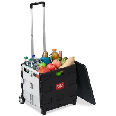 Relaxdays Carrello per Spesa Pieghevole, 35 kg di Carico, Manico Telescopico, Carrellino Trolley Portaspesa, Nero Bianco Relaxdays Carrello per Spesa Pieghevole, 35 kg di Carico, Manico Telescopico, Carrellino Trolley Portaspesa, Nero Bianco