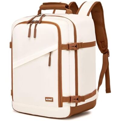 KONO Zaino Ryanair 40x30x20 Bagaglio a Mano Zaino da Viaggio, Bianco Crema Per viaggi in aereo: apertura a 180°, scomparto PC, schienale traspirante, spallacci imbottiti e fascia per trolley KONO Zaino Ryanair 40x30x20 Bagaglio a Mano Zaino da Viaggio, Bianco Crema Per viaggi in aereo: apertura a 180°, scomparto PC, schienale traspirante, spallacci imbottiti e fascia per trolley