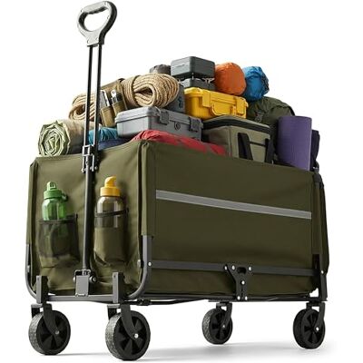 Relaxdays carrello pieghevole 150 kg, manico telescopico, portellone, telo antipioggia, per spesa e campeggio, verde Relaxdays carrello pieghevole 150 kg, manico telescopico, portellone, telo antipioggia, per spesa e campeggio, verde