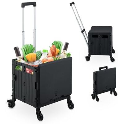 Relaxdays Carrello per Spesa Pieghevole, regge 35 kg, Manico Telescopico e Coperchio, Carrellino Portaspesa, Nero Relaxdays Carrello per Spesa Pieghevole, regge 35 kg, Manico Telescopico e Coperchio, Carrellino Portaspesa, Nero
