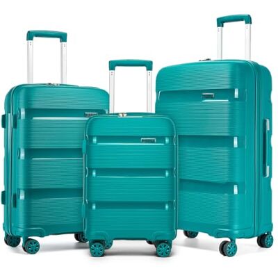 KONO Set 3 Pezzi Valigie Trolley 55/66/75cm in PP con TSA, Turchese Valigia da Stiva per Viaggi, Superficie Lucida Resistente Agli Urti, Cerniera YKK, 4 Ruote Silenziose e Manico Telescopico KONO Set 3 Pezzi Valigie Trolley 55/66/75cm in PP con TSA, Turchese Valigia da Stiva per Viaggi, Superficie Lucida Resistente Agli Urti, Cerniera YKK, 4 Ruote Silenziose e Manico Telescopico