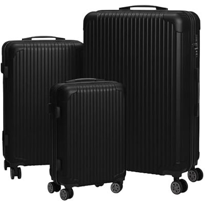 Relaxdays Set di 3 valigie rigide con Ruote, Maniglia telescopica, Lucchetto, 75x48x29 cm, Nero Relaxdays Set di 3 valigie rigide con Ruote, Maniglia telescopica, Lucchetto, 75x48x29 cm, Nero
