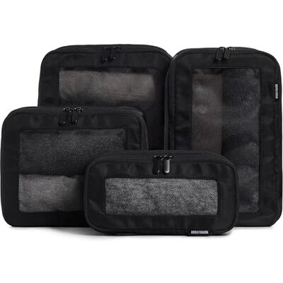 Aerotrunk Cubi da viaggio a compressione, organizer per bagagli, con doppia cerniera, per valigie (confezione da 4, nero) Aerotrunk Cubi da viaggio a compressione, organizer per bagagli, con doppia cerniera, per valigie (confezione da 4, nero)