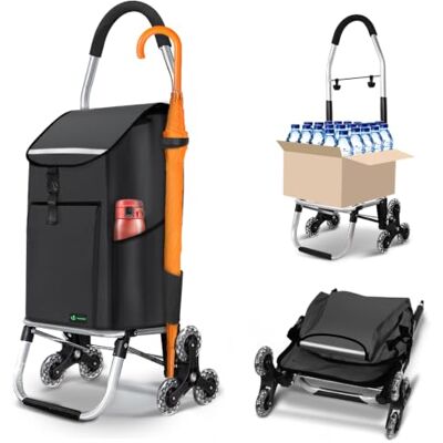 VOUNOT ® Carrello Spesa Pieghevole in Alluminio, Carrello Portaspesa 6 Ruote con Borsa Oxford Staccabile e Ganci, 58 L, Nero VOUNOT ® Carrello Spesa Pieghevole in Alluminio, Carrello Portaspesa 6 Ruote con Borsa Oxford Staccabile e Ganci, 58 L, Nero