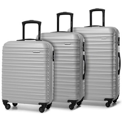 WITTCHEN valigia da viaggio set di 3 trolley bagaglio a mano valigia a rotelle ABS 4 ruote spinner chiusura a combinazione maniglia telescopica Groove Line grigio Ryanair/ITA Airways/easyJet WITTCHEN valigia da viaggio set di 3 trolley bagaglio a mano valigia a rotelle ABS 4 ruote spinner chiusura a combinazione maniglia telescopica Groove Line grigio Ryanair/ITA Airways/easyJet