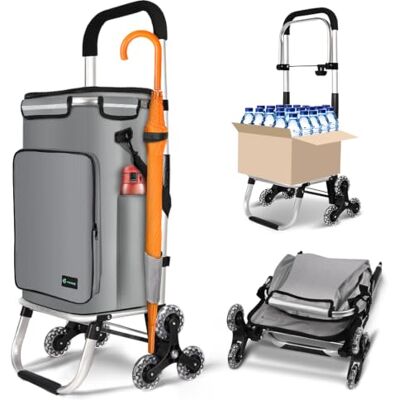 VOUNOT ® Carrello Spesa Pieghevole in Alluminio, Carrello Portaspesa 6 Ruote con Borsa Termico e Ganci, 60 L, Grigio VOUNOT ® Carrello Spesa Pieghevole in Alluminio, Carrello Portaspesa 6 Ruote con Borsa Termico e Ganci, 60 L, Grigio