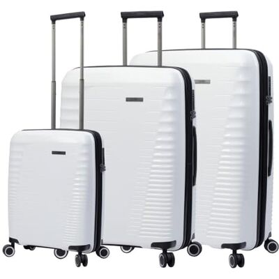 Totto Set valigie rigide Traveller Colore bianco Tre dimensioni di valigie Sistema espandibile Sistema TSA Fodera in poliestere Totto Set valigie rigide Traveller Colore bianco Tre dimensioni di valigie Sistema espandibile Sistema TSA Fodera in poliestere
