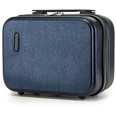 KONO Custodia da viaggio per cosmetici da 30,5 cm, mini custodia rigida, custodia per trucco, ABS + PC, valigia da trasporto portatile attaccata al carrello, blu navy, mini bagaglio a guscio, Blu KONO Custodia da viaggio per cosmetici da 30,5 cm, mini custodia rigida, custodia per trucco, ABS + PC, valigia da trasporto portatile attaccata al carrello, blu navy, mini bagaglio a guscio, Blu