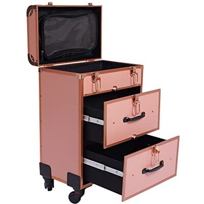 CHUOZI Valigetta per trucco con ruote, in alluminio, estensibile, con cassetti e ruote, colore rosa CHUOZI Valigetta per trucco con ruote, in alluminio, estensibile, con cassetti e ruote, colore rosa
