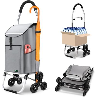 VOUNOT ® Carrello Spesa in Alluminio Pieghevole 3 in 1, Carrello Portaspesa a 6 Ruote con Borsa Oxford Staccabile e Ganci, per Saliscale, Grigio VOUNOT ® Carrello Spesa in Alluminio Pieghevole 3 in 1, Carrello Portaspesa a 6 Ruote con Borsa Oxford Staccabile e Ganci, per Saliscale, Grigio