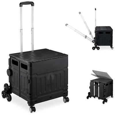 Relaxdays Carrello per Spesa Montascale, 50 kg Carico, Manico e Coperchio, Carrellino Trolley Portaspesa, Nero Relaxdays Carrello per Spesa Montascale, 50 kg Carico, Manico e Coperchio, Carrellino Trolley Portaspesa, Nero