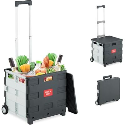 Relaxdays Carrello per Spesa Pieghevole, regge 35 kg, Manico Telescopico e Coperchio, Carrellino Portaspesa, Bianco Relaxdays Carrello per Spesa Pieghevole, regge 35 kg, Manico Telescopico e Coperchio, Carrellino Portaspesa, Bianco